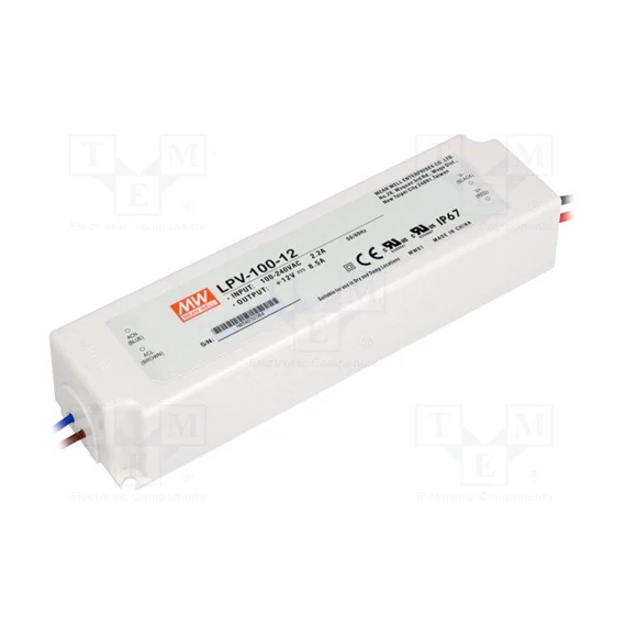 Led trafó 12V DC 100W Mean Well IP67 8,5A (LPV-100-12)