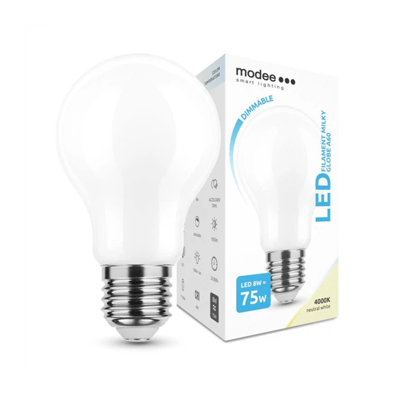 LED izzó Filament Milky Globe A60 8W E27 360° 4000K (1055 lumen) dimm. (ML-MA60F4000K8WE27D)