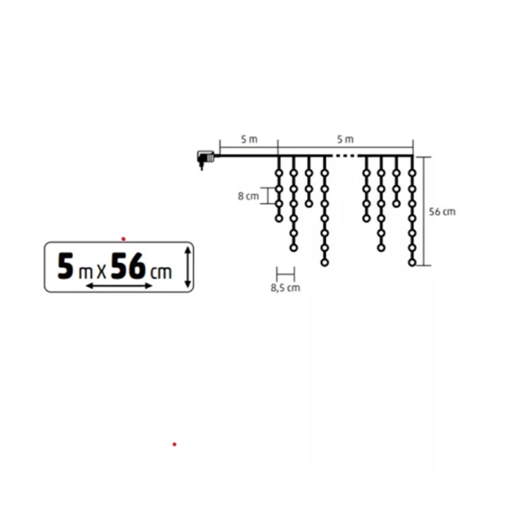 LED-es sziporkázó fényfüggöny, 300 db melegfehér DOT LED, átlátszó vezeték, hálózati adapter IP44 (KKF 300D5M)