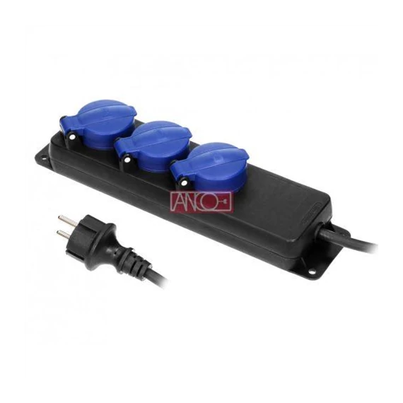 Elosztó 3-as 3m gumi H05RR-F 3x1,5mm2 IP44 3680W (321175)