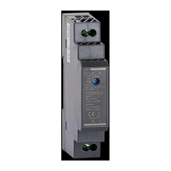 Tápegység DIN sínre szerelhető szabályozható DC kimenettel 90-264VAC,0,5A/DC12V,1,25A/15W (LDCVDIN-15-12)