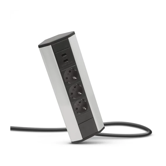 Sarok elosztó 3x250V 16A 2xUSB alu (20483)