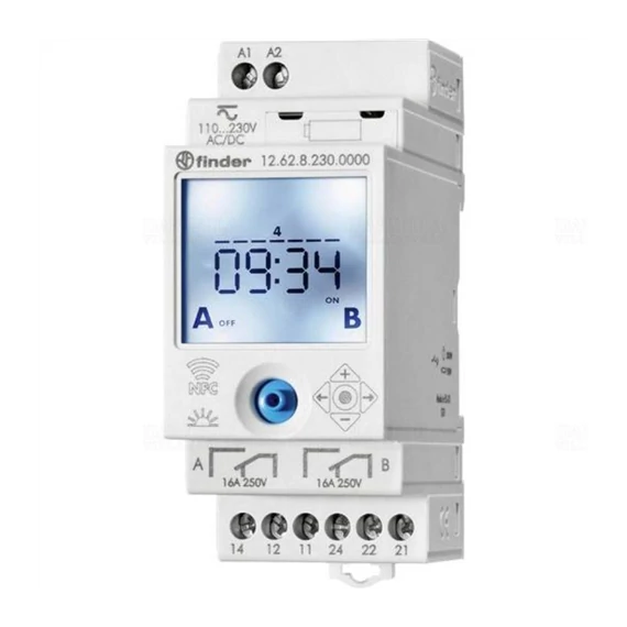 Finder kapcsolóóra sínre dig. napi és heti 16A (NFC-s is) 2CO(váltó) 230V (12.62.8.230.0000)