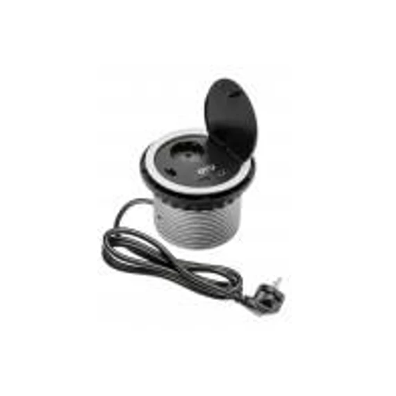 Elosztó 1x(2P+F), 2xUSB töltő(5V,2,1A), IP20, asztalba sülly.