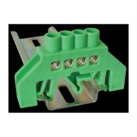 Szigetelt földelősín (NPE) 230/400V, 100A, 6x9mm, 4P, IP20, zöld (NPE-G6-4)