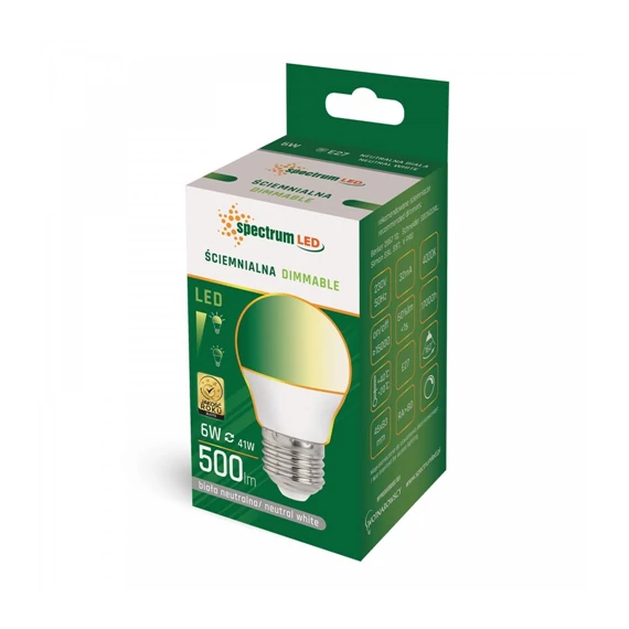 Led kisgömb E27 230V 6W NW dimm. 500lm