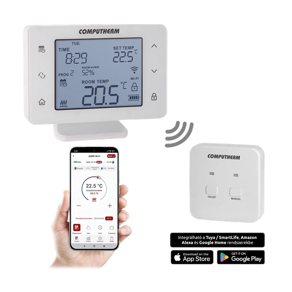 Szobatermosztát programozható WIFI vezeték nélkül Computherm (Q20RF WI-FI)