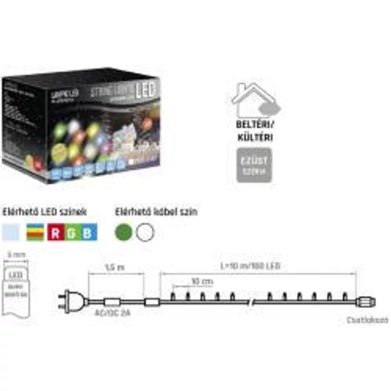 LED füzér 10m zöld kábel multicolor Polamp  