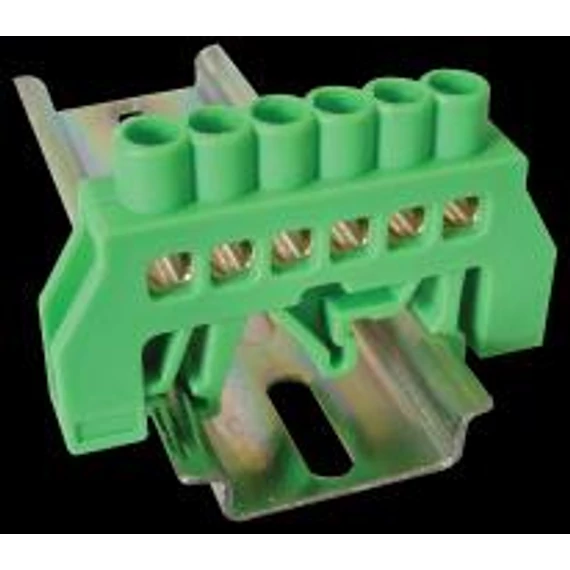 Szigetelt földelősín (NPE) 230/400V, 100A, 6x9mm, 6P, IP20, zöld (NPE-G6-6)