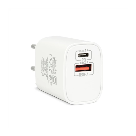 Hálózati adapter USB + Type-C PD20W gyorstöltéssel  fehér (55041WH)