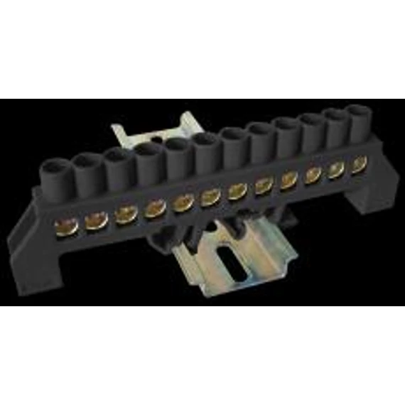 Szigetelt földelősín (N/PE) 230/400VAC, 100A, 8×12mm, 12P, IP20, fekete (NPE-BK8-12)