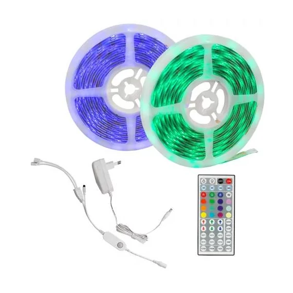 LED szalag szett 26W/10m RGB (2x5m tekercs) szilikonos távir. vezérlő mozgásér. tápegység (WOJ16827)