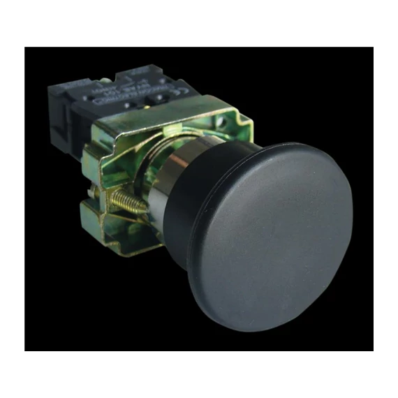 Nyomógomb gombafejű, fémalapra szerelt, fekete 1×NO, 3A/400V AC, IP42, d=40mm (NYGBC21)