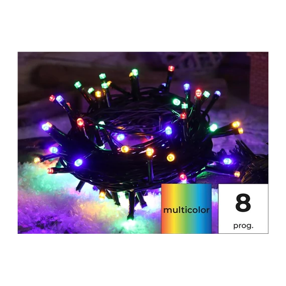 Karácsonyi programozható fényfüzér,színes,kül/beltér 5+20M, 200LED, 6W, RGB, IP44 (X22021)(CHRSTOP200RGB) 