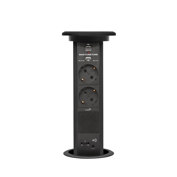 Elosztó rejtett motoros 3x3250V+2USB fekete Bluetooth, AUX 3,5mm csatlakozó (20450BB)