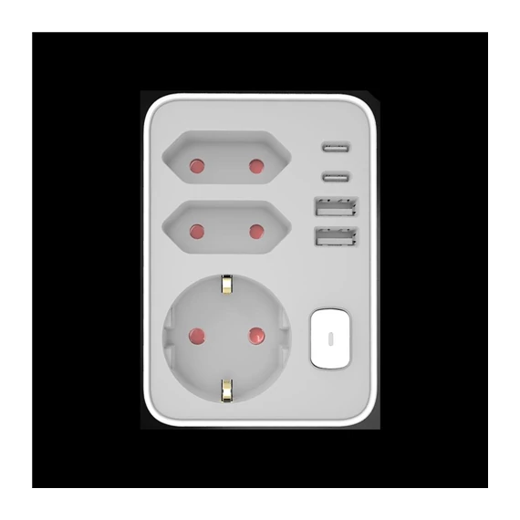 Elosztó Fali 3 utas + 2 x USB-C + 2 x USB-A + kapcsoló TP (TPA33)