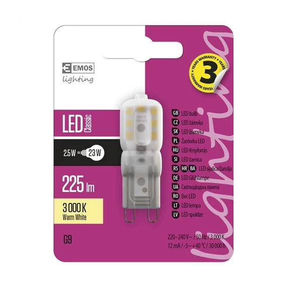 Led izzó G9 2,5W WW CLS JC A++