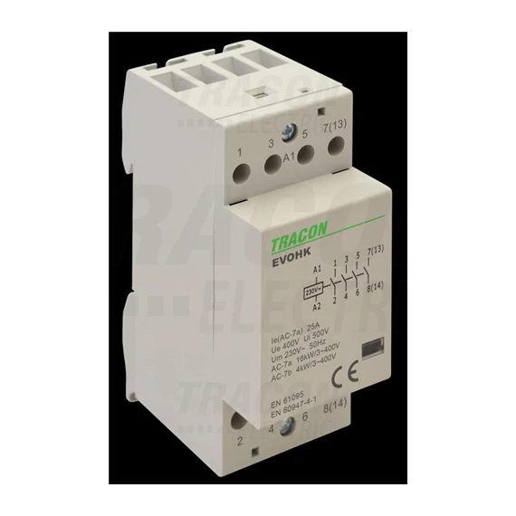 Mágneskapcsoló 230V, 50Hz, 2 Mod, 4×NO, AC1/AC7a, 25A (EVOHK4-25)