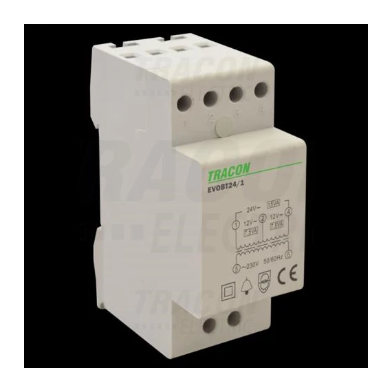 Csengő transzformátor biztonsági 230V/12-24V AC 15VA (EVOBT24/1) 