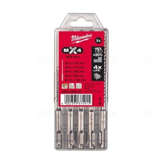Milwaukee MX4 SDS-Plus 4 élű fúrószár készlet (5 részes) (4932352833)