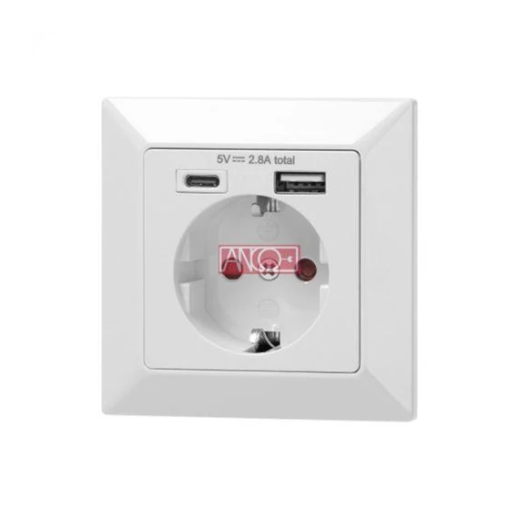 Dugalj sülly.+ USB A+C 5VDC/2,8A  fehér Orno 321604