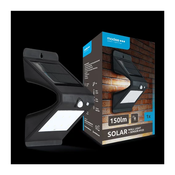 Modee Lighting LED Szolár Napelemes Fali Lámpa WS123 + sensor 150lm (ML-WS123)