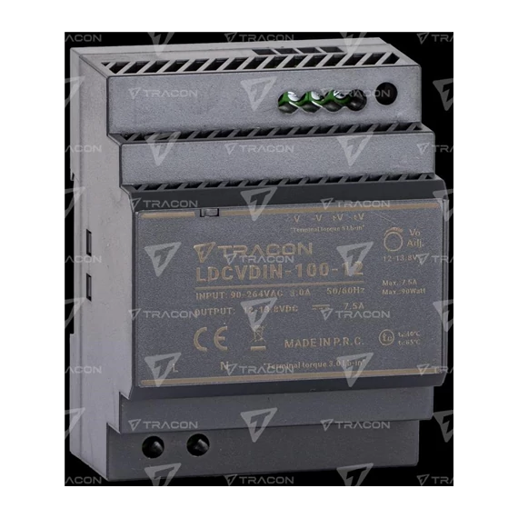 Tápegység DIN sínre szerelhető szabályozható DC kimenettel 100-200VAC, 3A/DC12V, 7,1A/85,2W (LDCVDIN-100-12)
