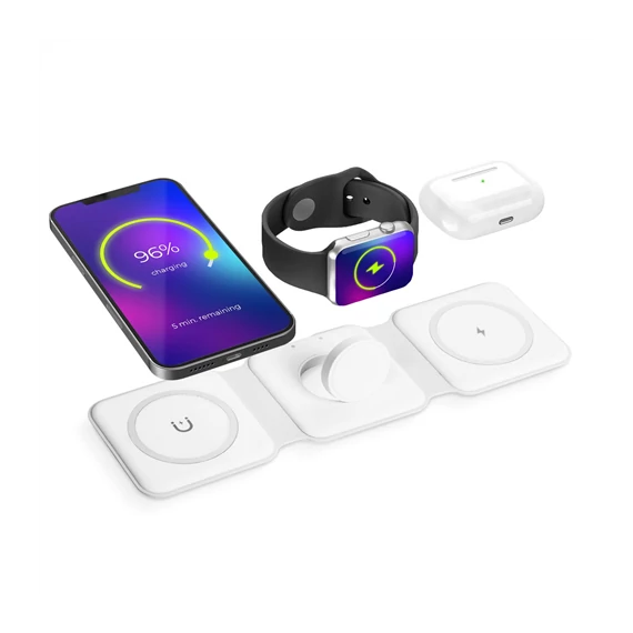 Vezeték nélküli töltőállomás - Mobiltelefonokhoz, órákhoz, fülhallgatókhoz fehér (BW2063)