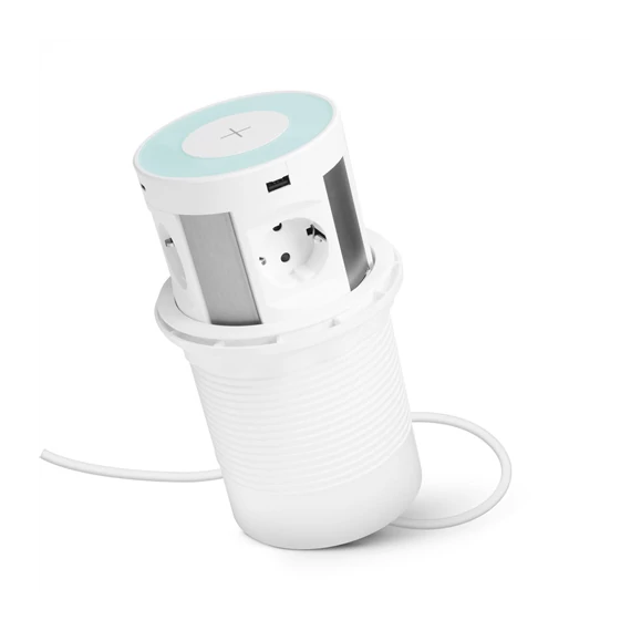 Elosztó Rejtett- 4-es + vezeték nélküli töltés + 2xUSB + 2xType-C  20434WH
