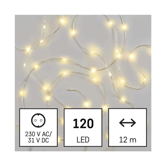 Karácsonyi fényfüzér nano 12m 120LED meleg időzítő (D3AW15)
