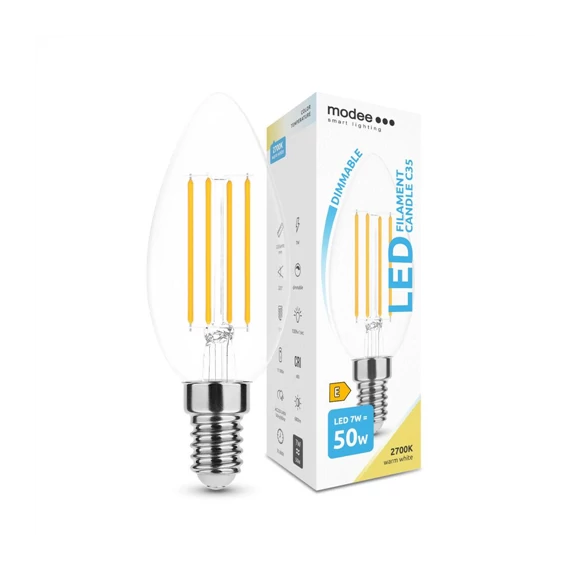 LED izzó Filament 7W E14 2700K 806lm gyertya dimm. (ML-CF2700K7WE14D)