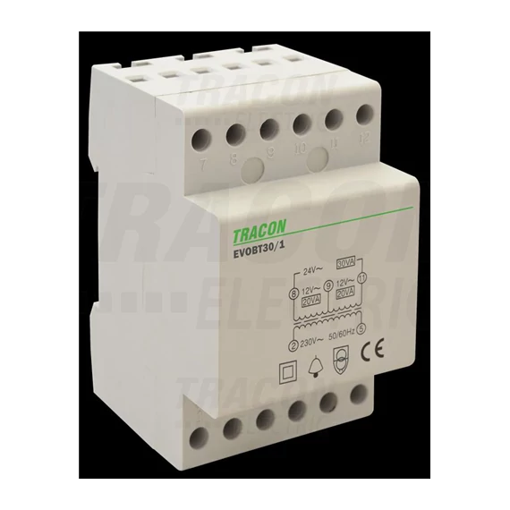 Csengő transzformátor biztonsági 230V/12-12-24V AC 30VA (EVOBT30/1)