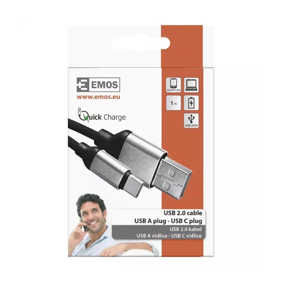 USB töltőkábel 2.0 A/M-C/M 1m fekete (SM7025BL)