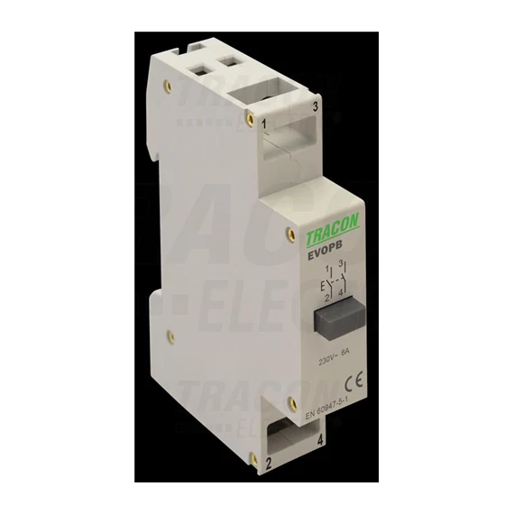 Moduláris nyomógomb 230V, 50Hz, 2NO, Ith:16A, AC-14, Ie:6A EVOPB