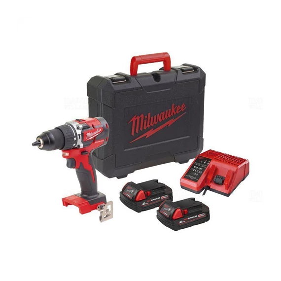 Milwaukee M18 Kompakt Ütvefúró-csavarozó szénkefe nélküli 2x2.0Ah akkumulátorral, töltővel, kofferrel M18 CBLPD-202C (4933464320)