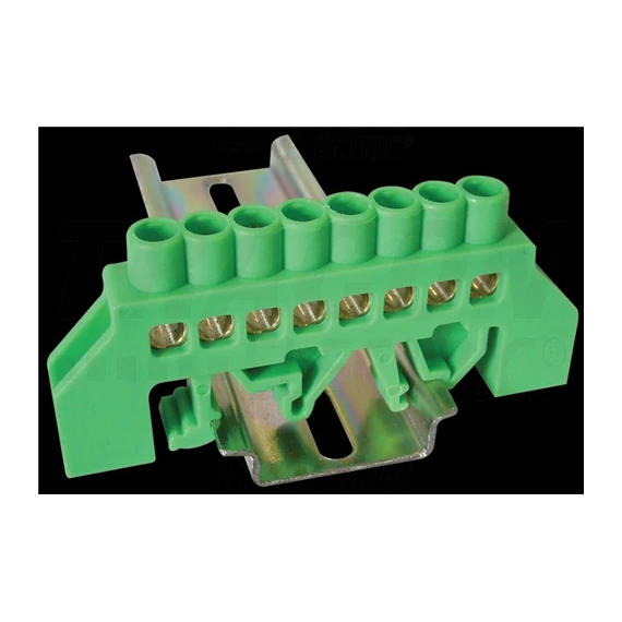 Szigetelt földelősín (NPE) 230/400V, 100A, 6x9mm, 8P, IP20, zöld (NPE-G6-8)