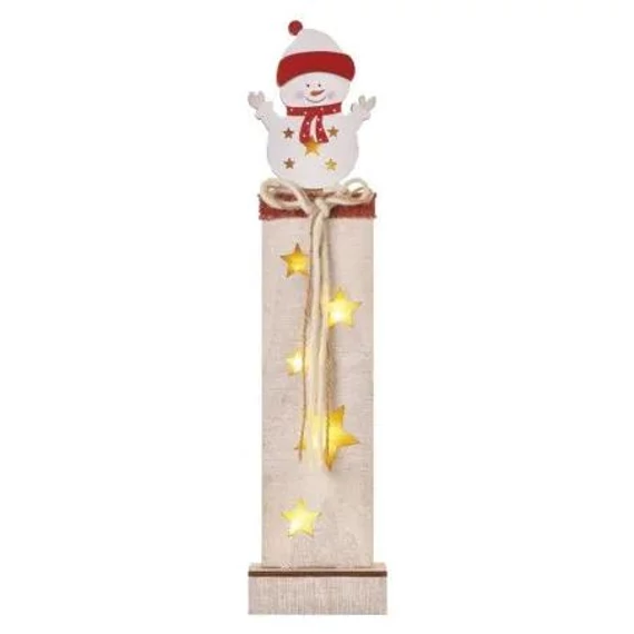 Karácsonyi LED dekoráció, fa – hóember, 46 cm, 2x AA, beltéri, meleg fehér, időzítő (DCWW12)