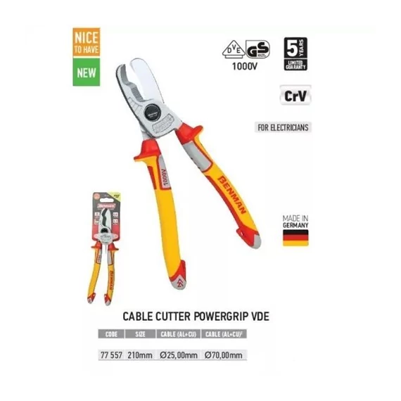 Kábelvágó 1000V powergrip VDE 210mm (77557)
