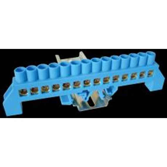 Szigetelt földelősín (N/PE) 230/400VAC, 100A, 8×12mm, 14P, IP20, kék (NPE-B8-14)