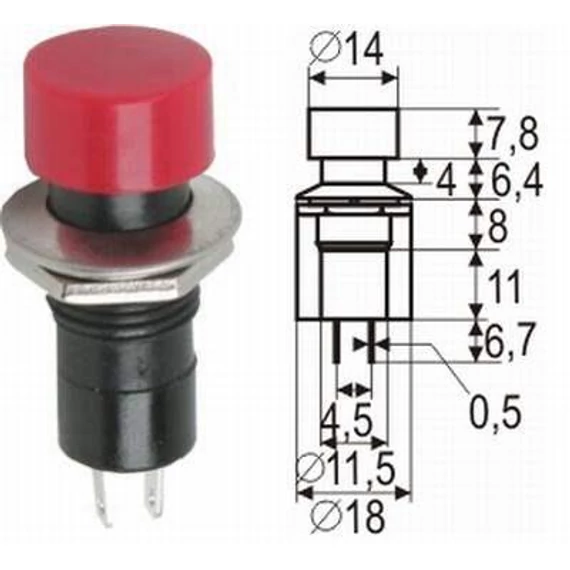 Nyomógomb piros on-off 1A 12VDC (09080)