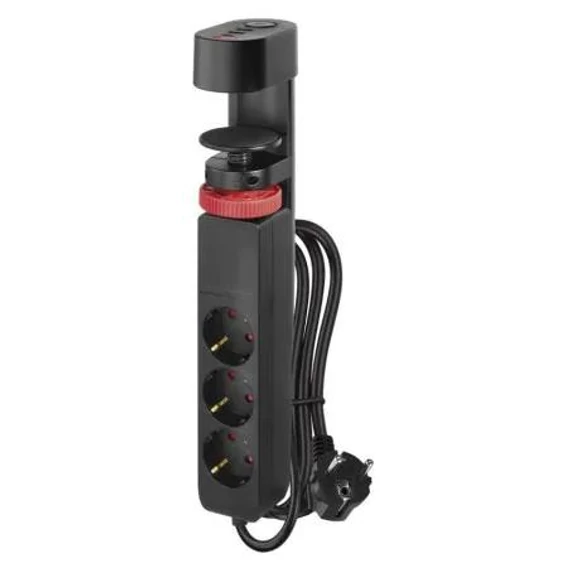 Hármas elosztó hosszabbító kábel 1,5 m/3 aljzat/kapcsoló/asztalra szerelhető/USB/fekete/PVC/1,5 mm2 (P132PD)