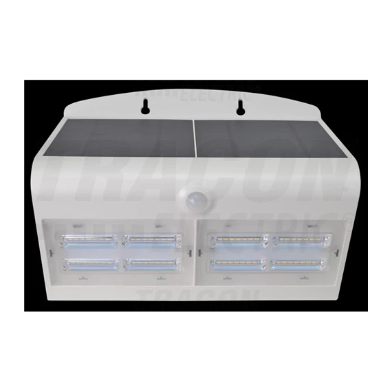 Napelemes LED fali világítótest mozgásérzékelővel, fehér 36,8W, 4000K, 800lm, IP65, 3,7V, 4Ah
