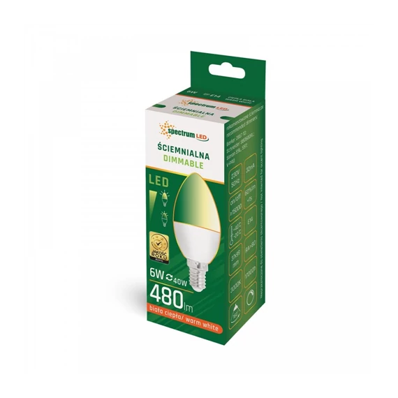 Led izzó gyertya E14 6W 480lm 230V WW dimm. (WOJ14381)