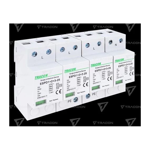 Túlfeszlevezető T1+T2+T3 AC típusú cserélhető betéttel (ESPD1+2+3-25-4P)