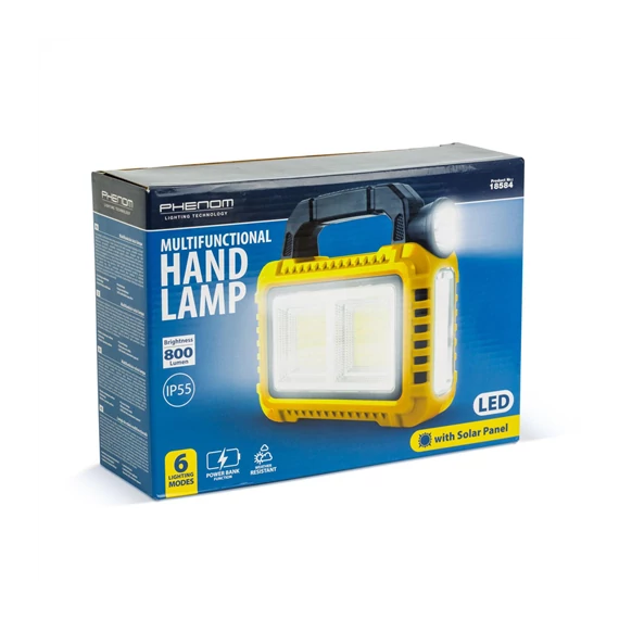 Szolár kézi lámpa panel, USB-C, 6 világítási mód, 8 LED, 3600 mAh (18584)