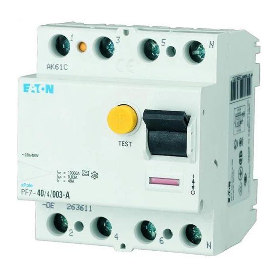 EATON Fi-relé 4P 40A 30mA 10kA A-típ. PF7-40/2/003-A-DE (263611)