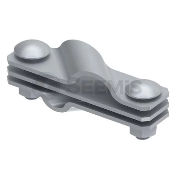Átlós keresztkapocs köracélhoz, lapos vezetőkhöz és d=20mm rúdhoz, tűzihorganyzott acél, 115x30mm (GMR-112112)