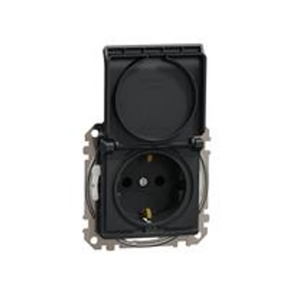 Új Sedna 2P+F csatlakozóaljzat biztonsági zsaluval, csapófedeles, rugós bekötés, IP44, antracit SDD214024 Schneider