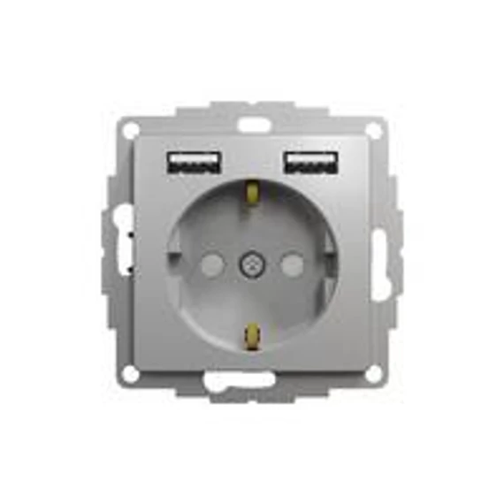 Új Sedna 2P+F csatlakozóaljzat, BZS, kettős USB töltővel, rugós, 16A/2.4A, alumínium SDD113052 Schneider