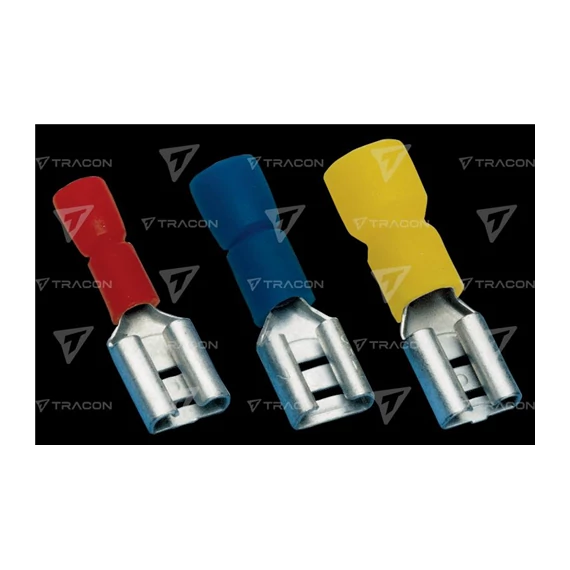 Szigetelt rátolható csatlakozó hüvely, sárgaréz, sárga 6,3×0,8mm, 6mm2 (SCSH6)